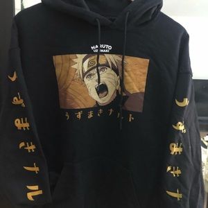 Anime Sweatshirt Medium Black Graphic Print .  Hooded.